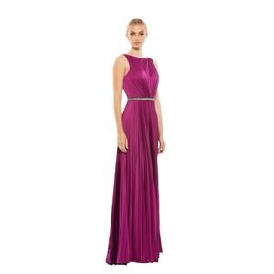 Mac Duggal 26610 Berry Satin Pleated Rhinestone Waist Gown Size 12 $458